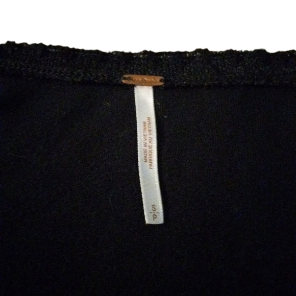 Free People Cozy Day Knit Black Flounce Cap Slve. Ruffle Hem BoHo Mini Dress  S - Picture 3 of 13